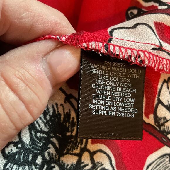 Liz Claiborne Red Multi Color Floral Semi Sheer Long Sleeve Coquett Top M - Picture 6 of 7